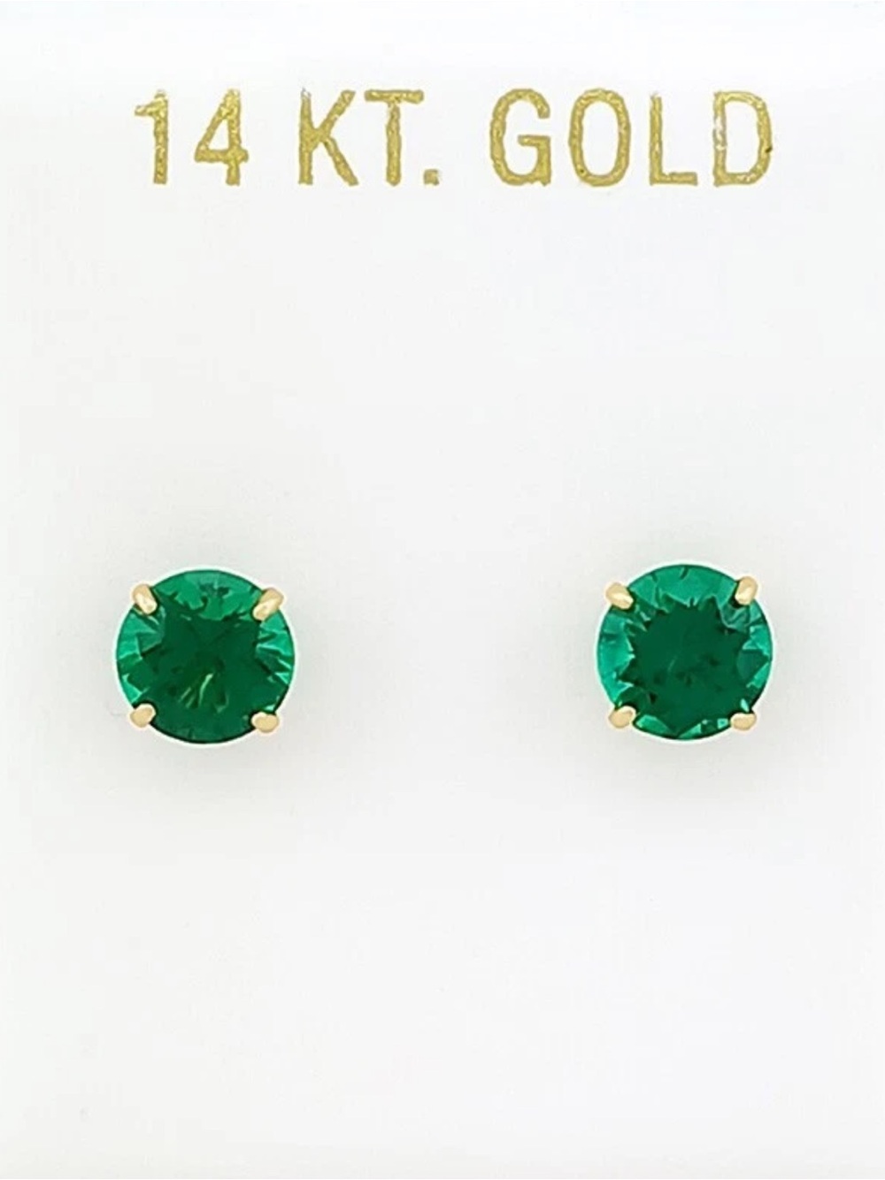 Solid 14K Yellow Gold Lab Created Emerald Studs 6mm Round 1.70ctw Green NWT